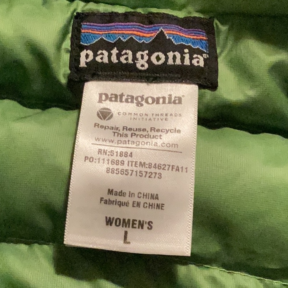 Patagonia Vest Green Down Sweater 800 Goose Full Zip Puffer size large - Picture 9 of 11